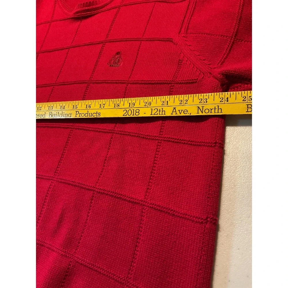 IZOD Mens XL Red Textured Grid 100% Cotton Crewneck Pullover Sweater Long Sleeve